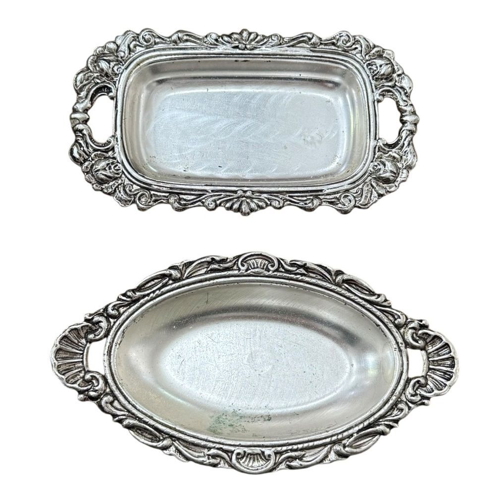 Two Vintage Small Ornate Silver-Plated Italian Trays